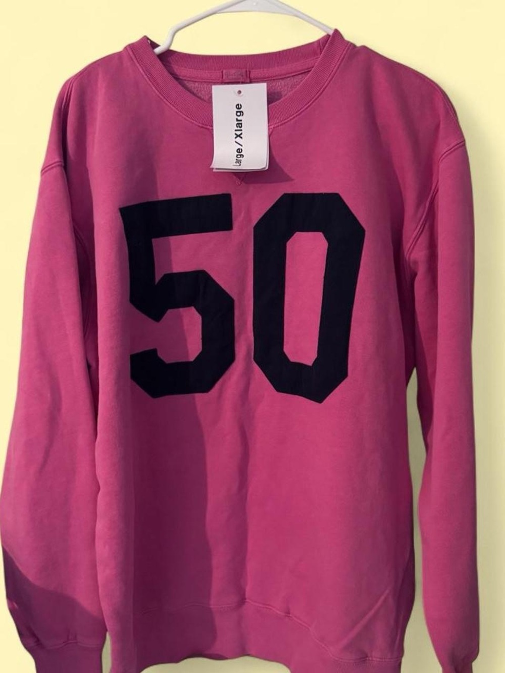Brandy Melville Pink Pullover Sweatshirt with Black 50 Print